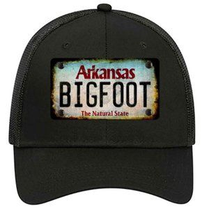 Bigfoot Arkansas Rusty Look Metal on Trucker Mesh Snapback Hat - Black